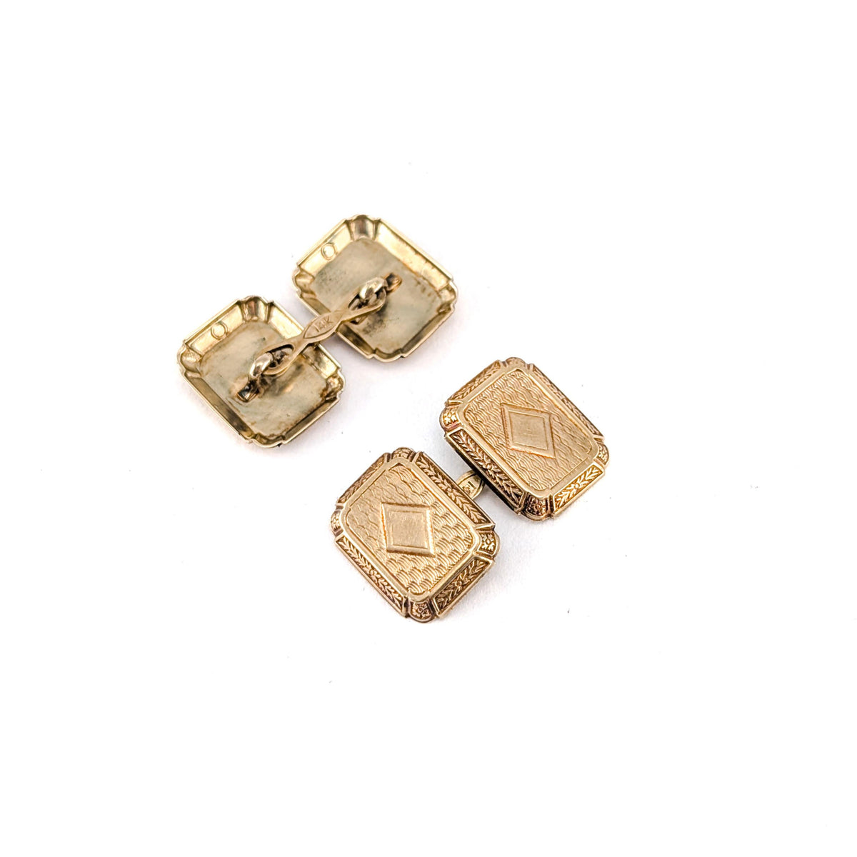 Antique Art Deco 14K Yellow Gold Engraved Cufflinks