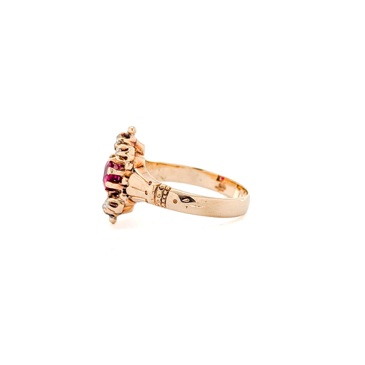 Antique Victorian 10K Gold Synthetic Ruby & Rose-Cut Diamond Ring