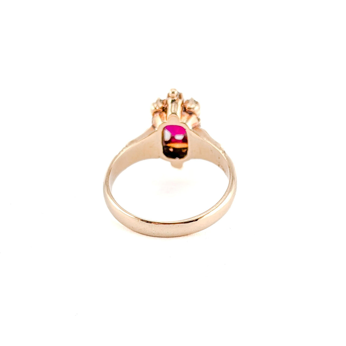 Antique Victorian 10K Gold Synthetic Ruby & Rose-Cut Diamond Ring