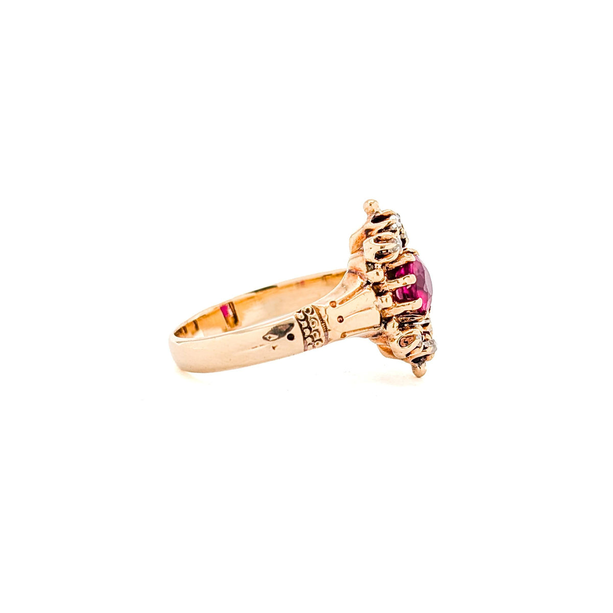 Antique Victorian 10K Gold Synthetic Ruby & Rose-Cut Diamond Ring