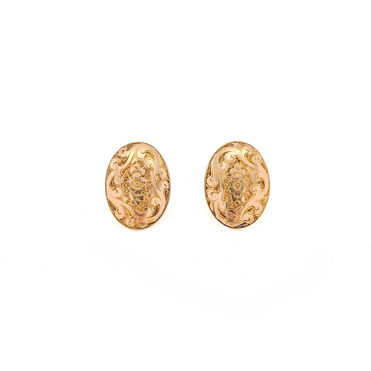 Antique Edwardian 15K Yellow Gold Converted Cufflink Stud Earrings
