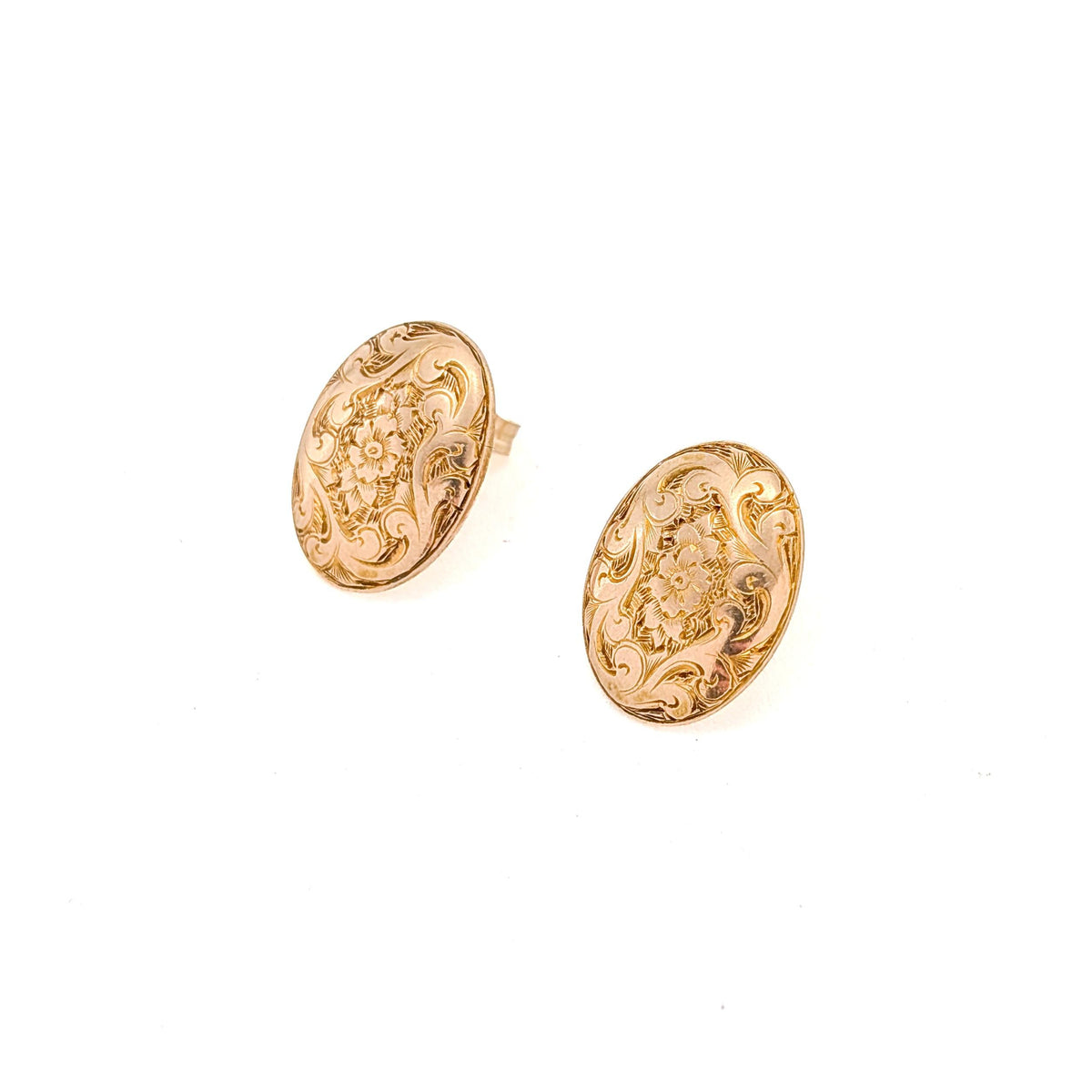 Antique Edwardian 15K Yellow Gold Converted Cufflink Stud Earrings