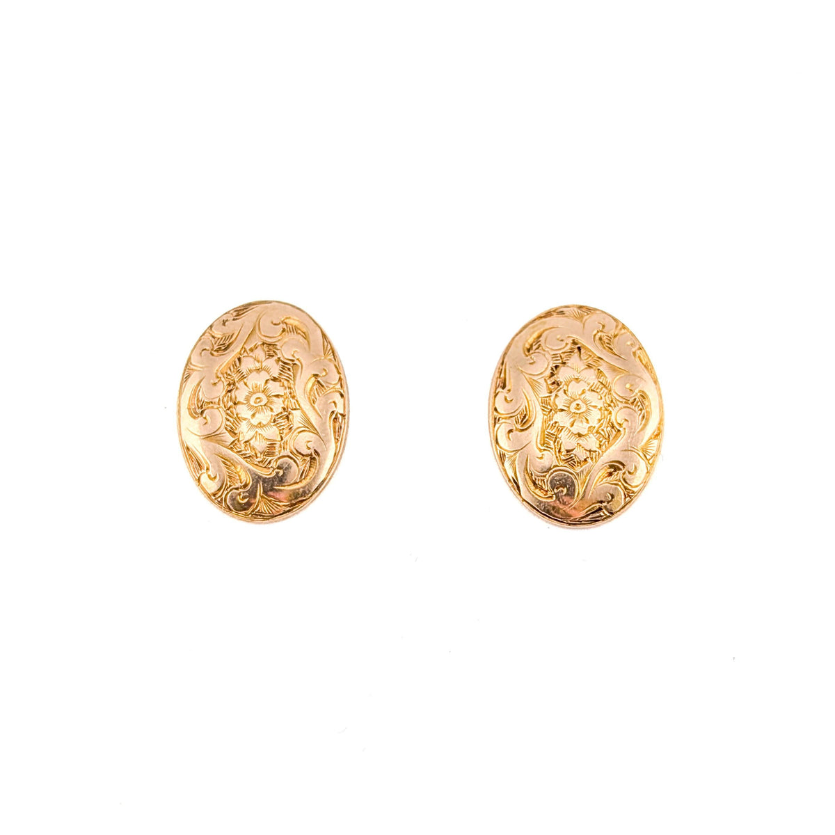 Antique Edwardian 15K Yellow Gold Converted Cufflink Stud Earrings