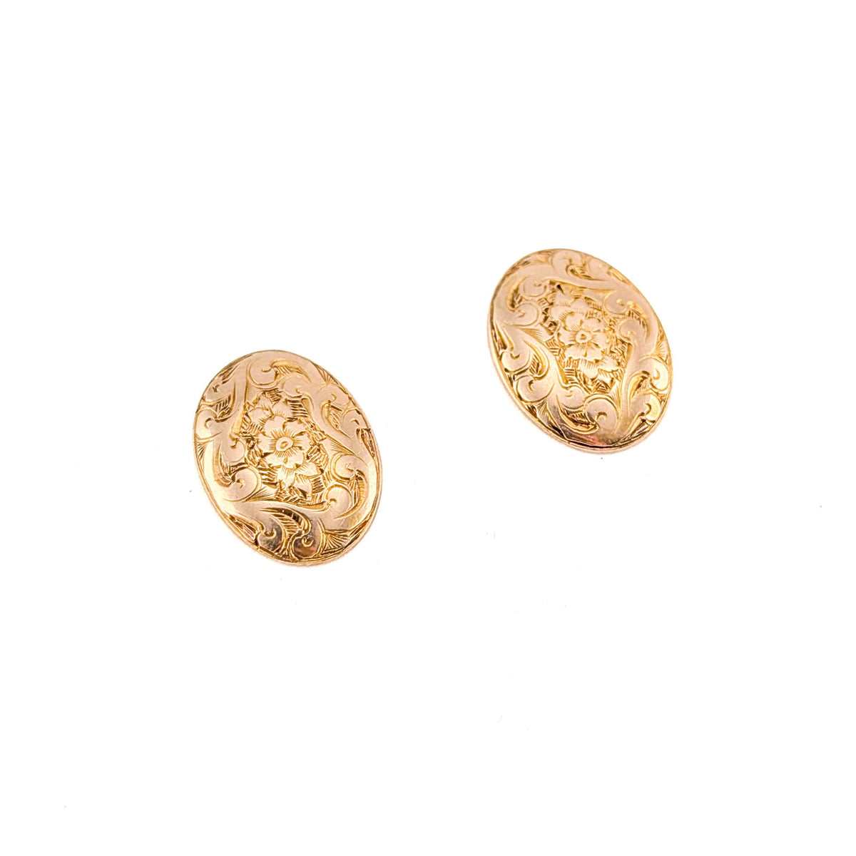 Antique Edwardian 15K Yellow Gold Converted Cufflink Stud Earrings