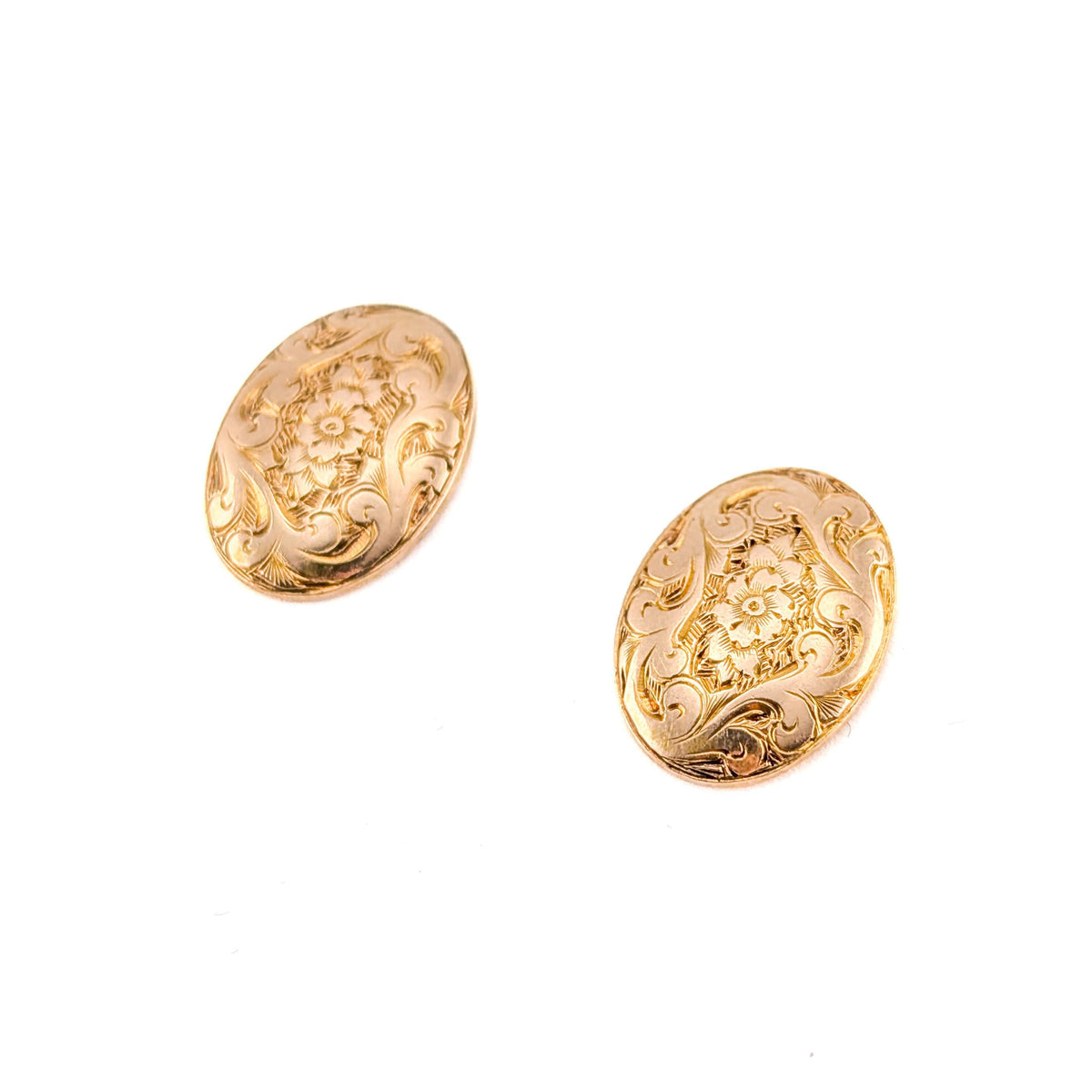 Antique Edwardian 15K Yellow Gold Converted Cufflink Stud Earrings