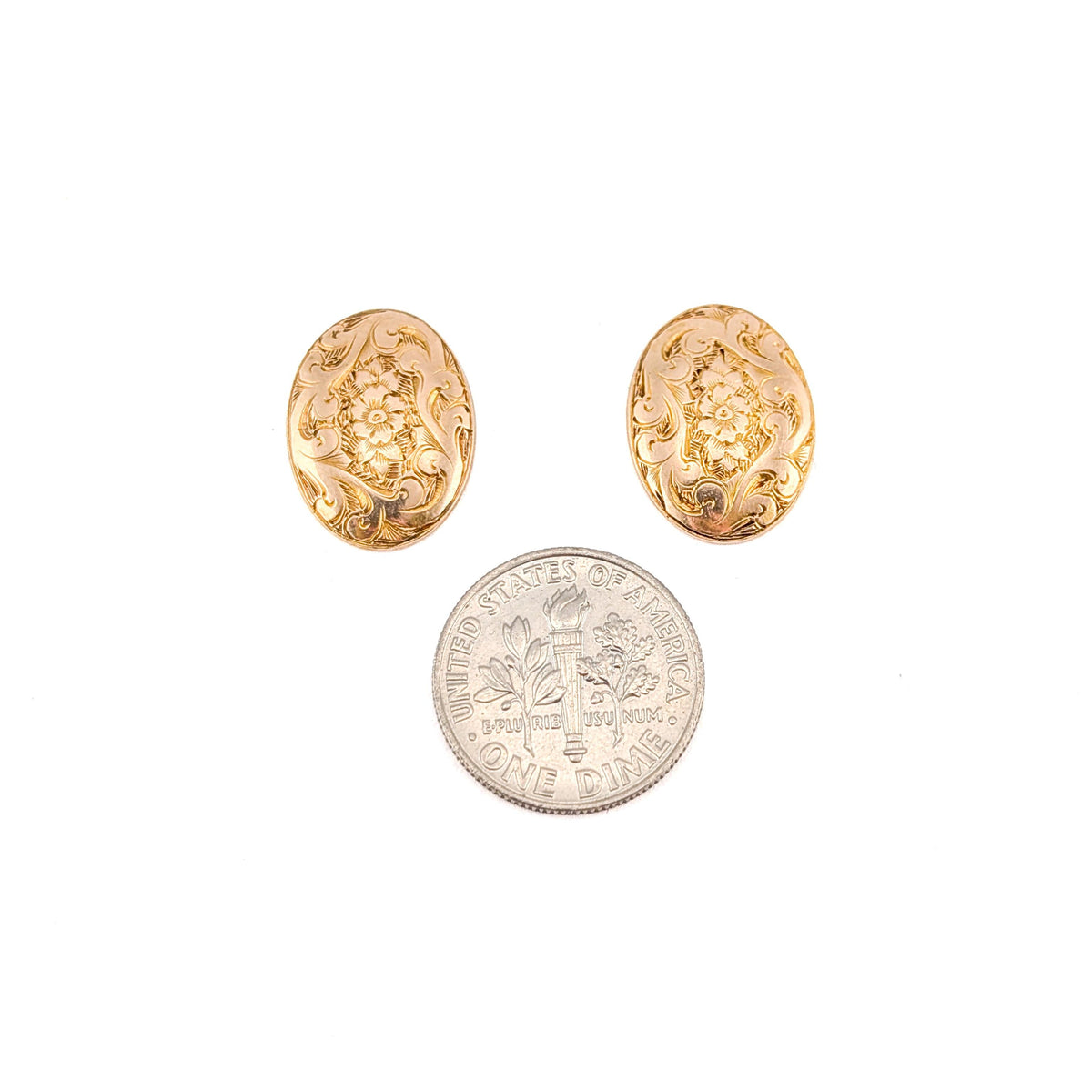 Antique Edwardian 15K Yellow Gold Converted Cufflink Stud Earrings