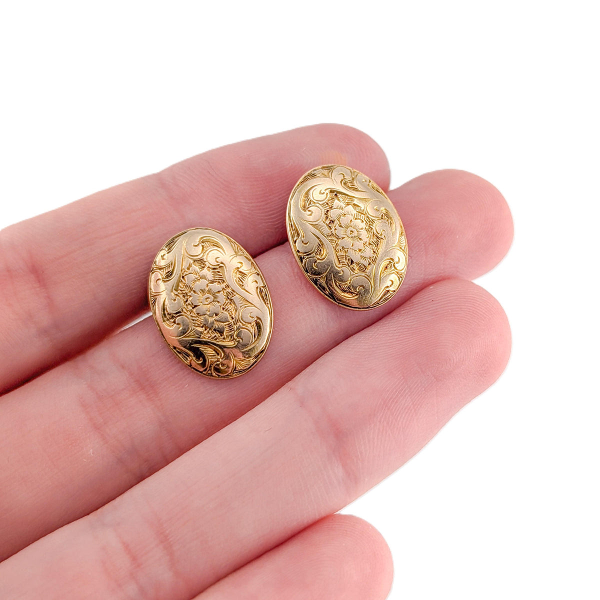 Antique Edwardian 15K Yellow Gold Converted Cufflink Stud Earrings