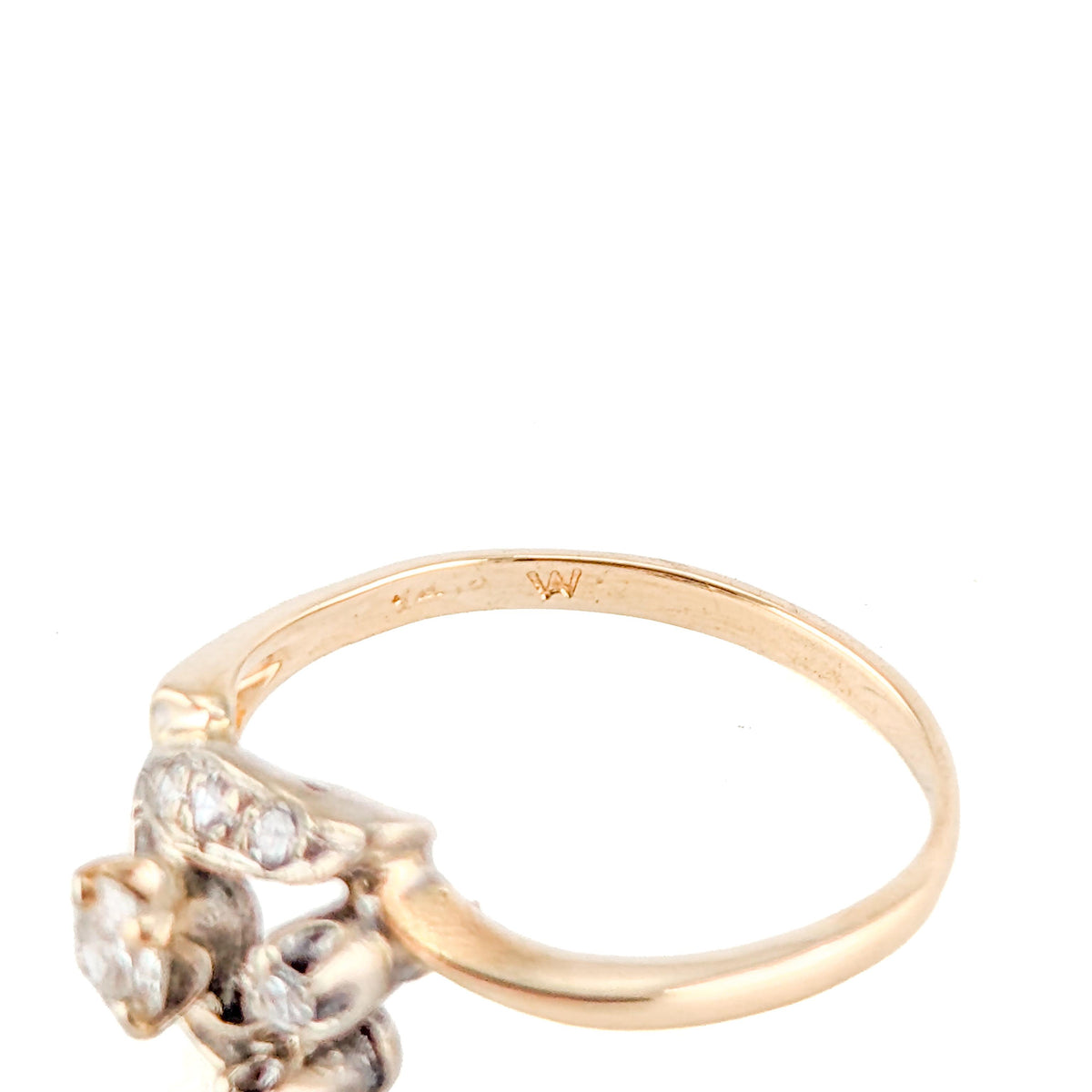 Vintage Retro 14K White & Yellow Gold Diamond Floral Ring