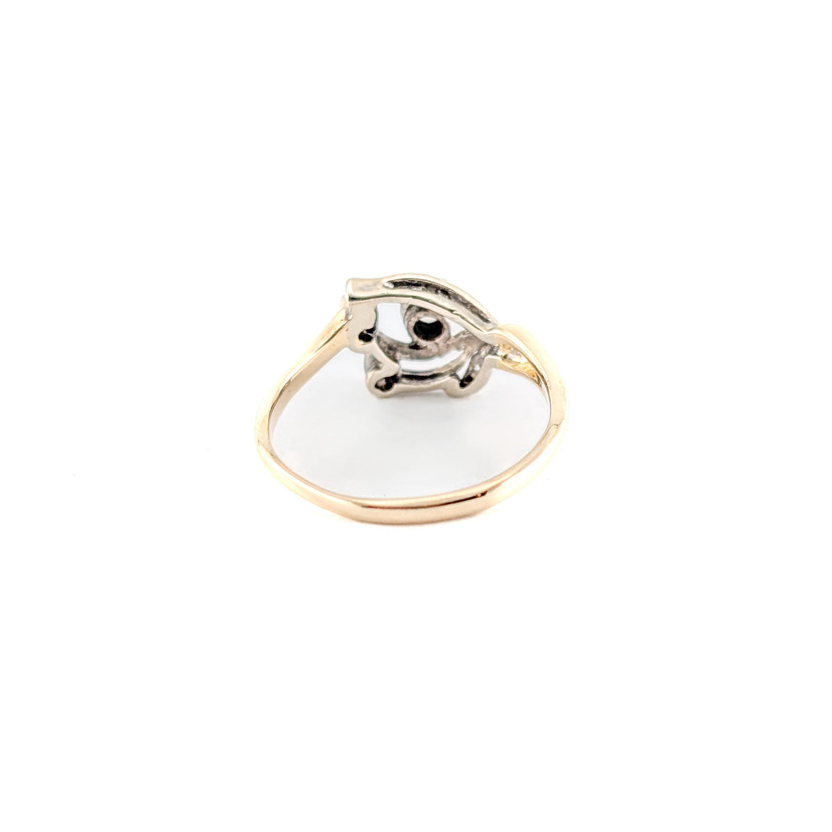 Vintage Retro 14K White & Yellow Gold Diamond Floral Ring