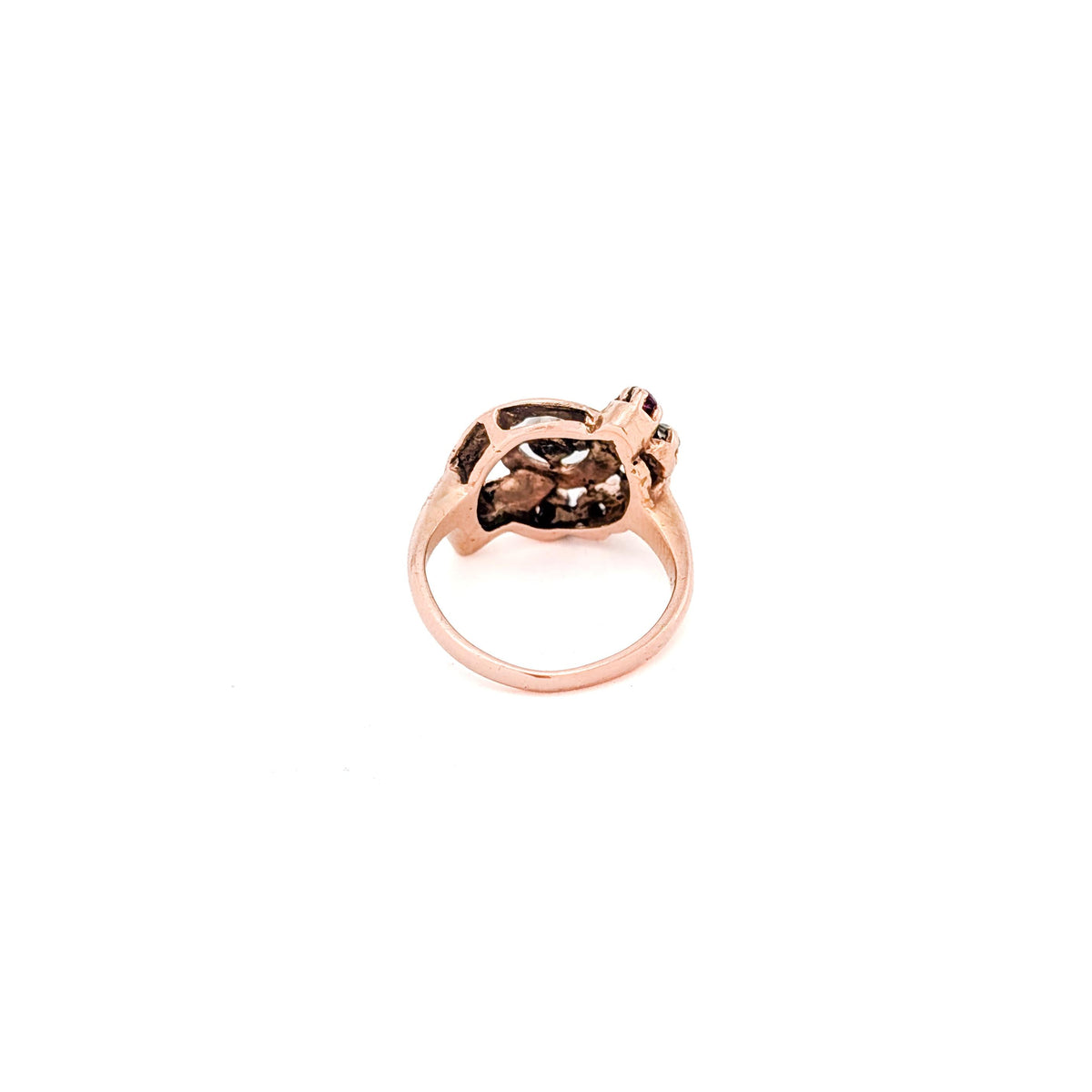 Retro 14K Rose Gold Ruby & Diamond Cocktail Ring with Platinum Bezel