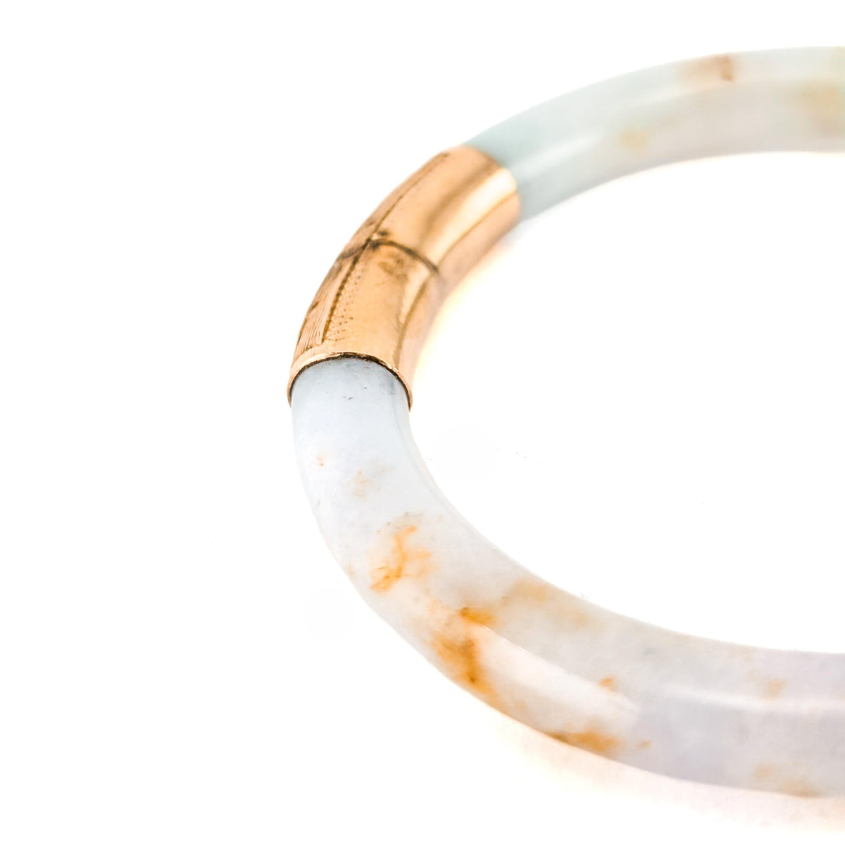 Vintage Mid-Century 14K Yellow Gold Jadeite Jade Hinged Bangle Bracelet