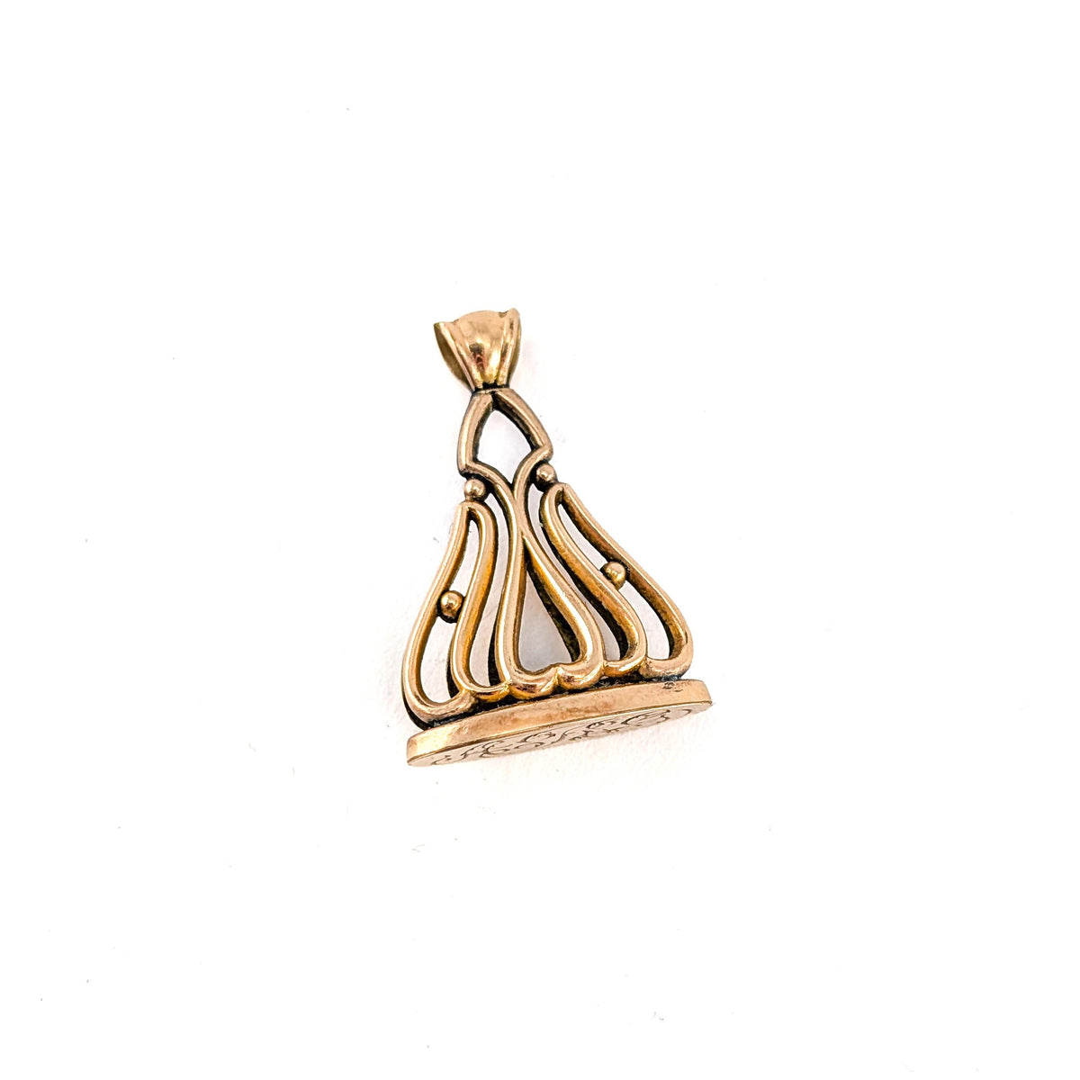 Antique Edwardian 14K Yellow Gold Openwork Wax Seal Fob Pendant A.R.G.
