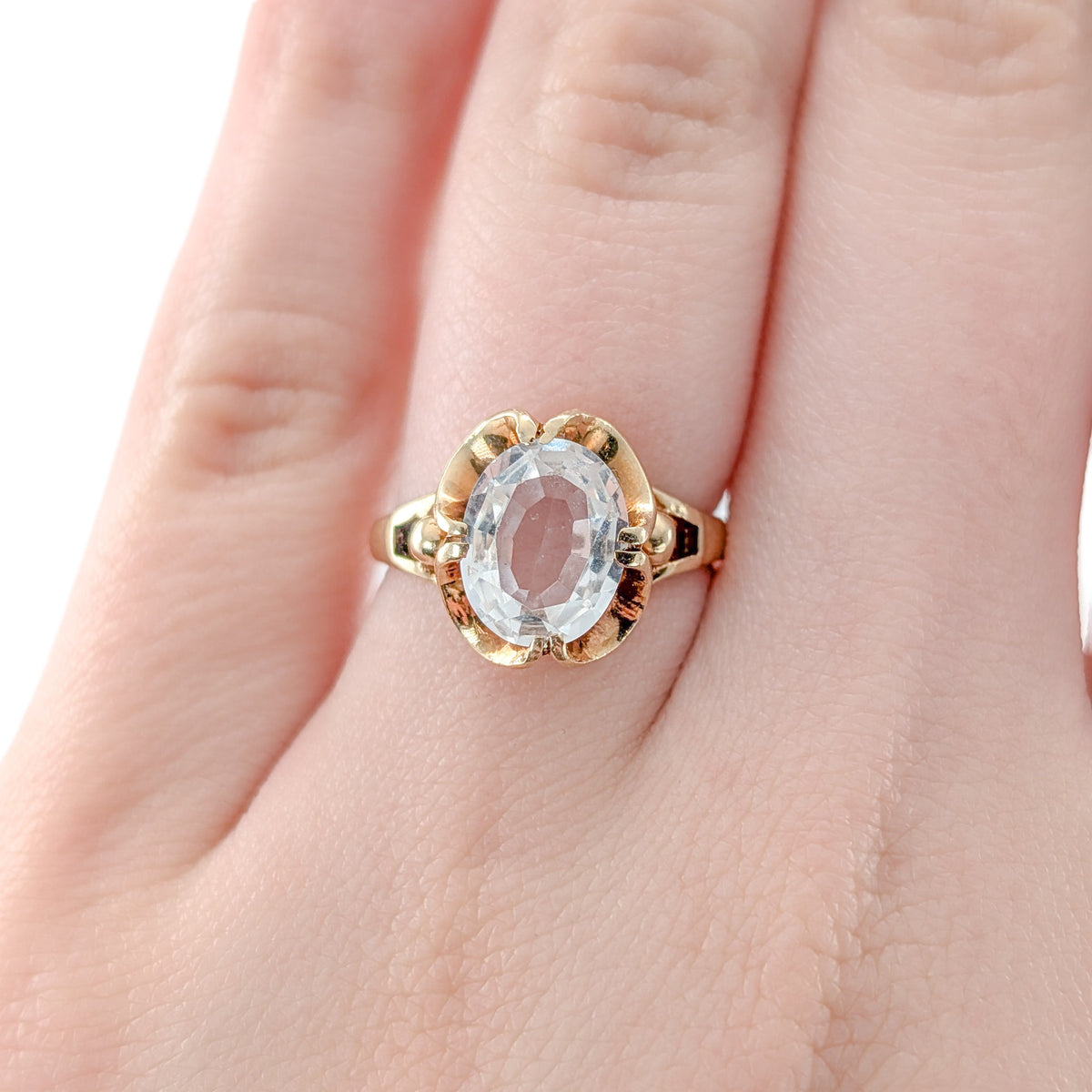 Retro 10K Gold Topaz Ring With A Hint Of Blue
