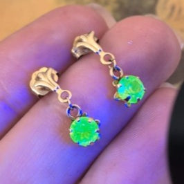 Vintage 14K Gold Uranium Glass Drop Earrings