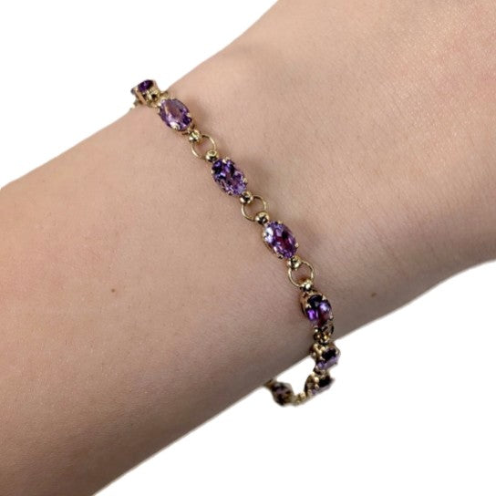 Vintage 14K Gold Amethyst Link Bracelet