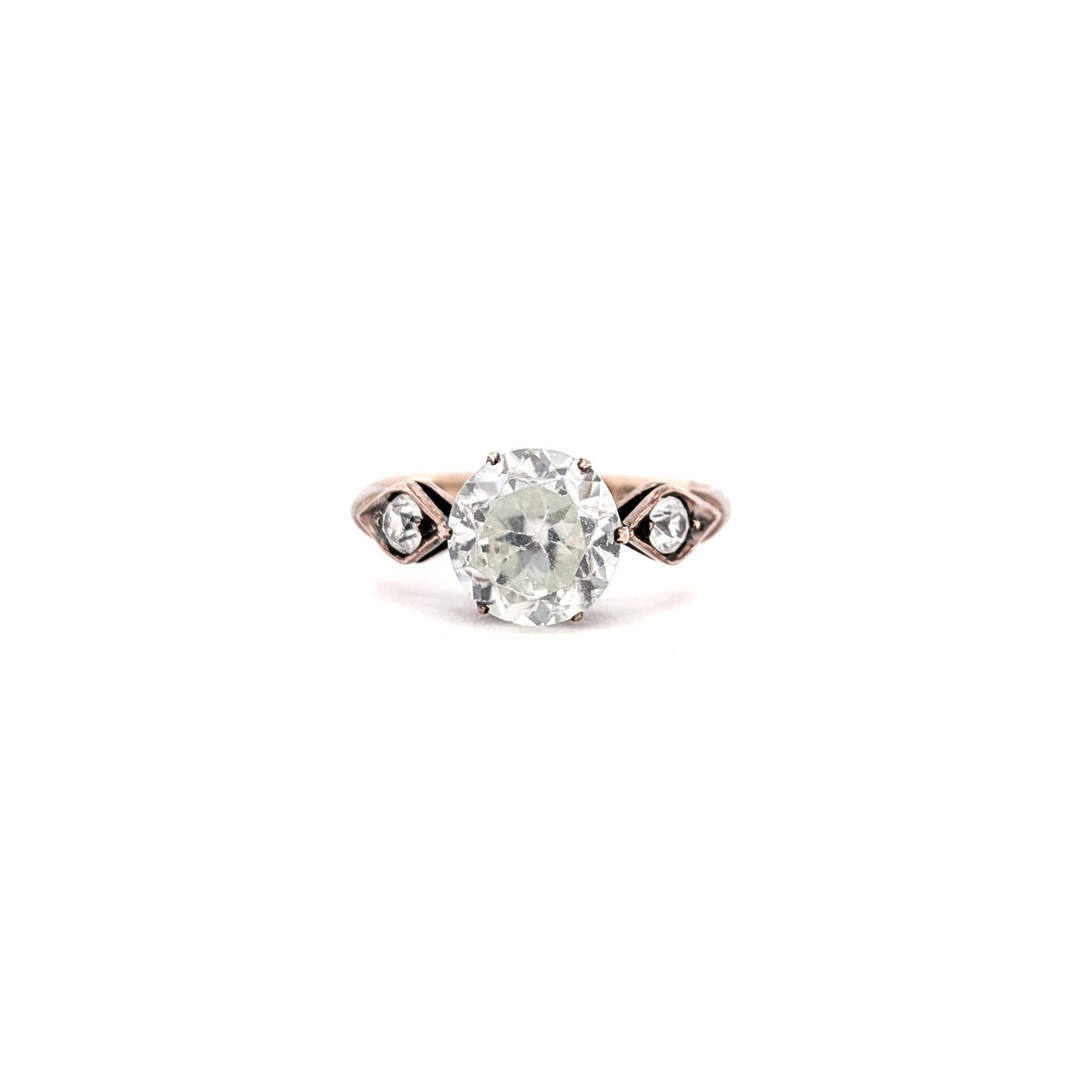 Antique Victorian 9ct Rose Gold Glass Three-Stone Ring