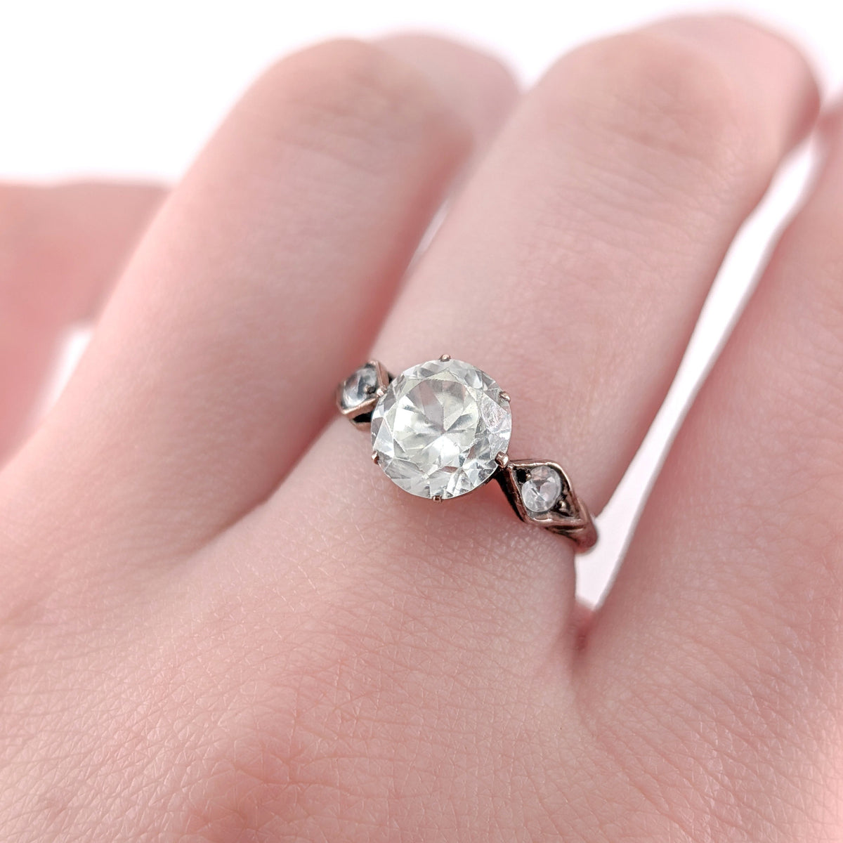 Antique Victorian 9ct Rose Gold Glass Three-Stone Ring