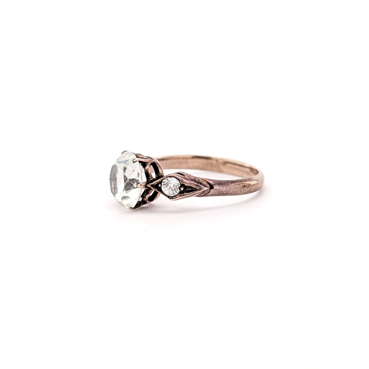 Antique Victorian 9ct Rose Gold Glass Three-Stone Ring