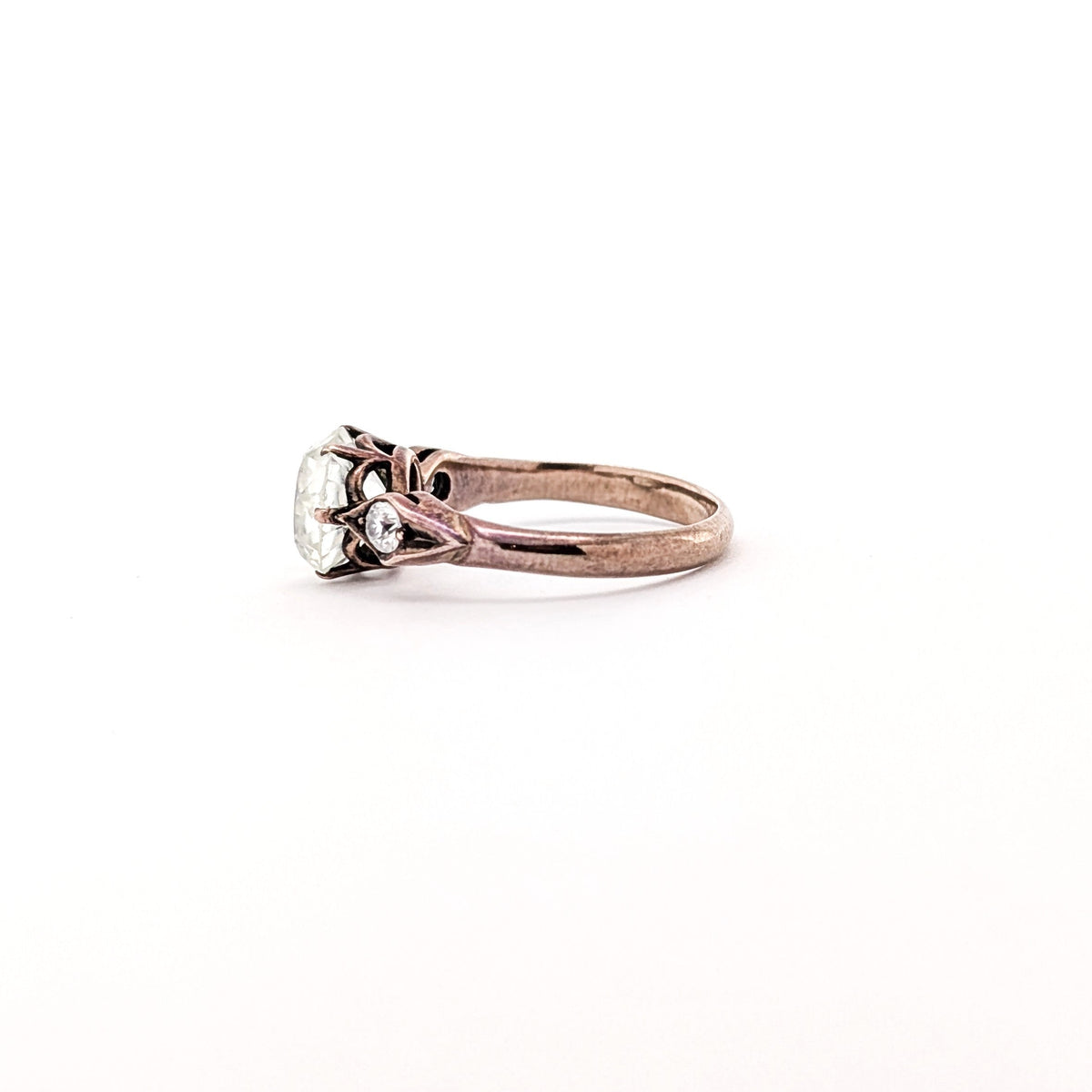 Antique Victorian 9ct Rose Gold Glass Three-Stone Ring