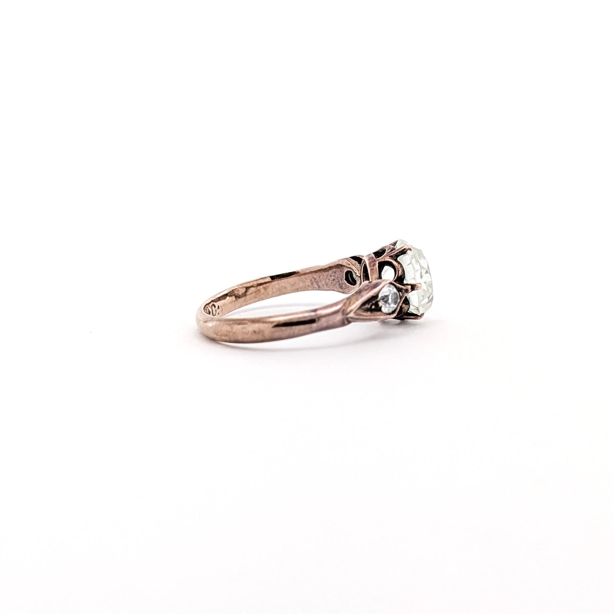 Antique Victorian 9ct Rose Gold Glass Three-Stone Ring