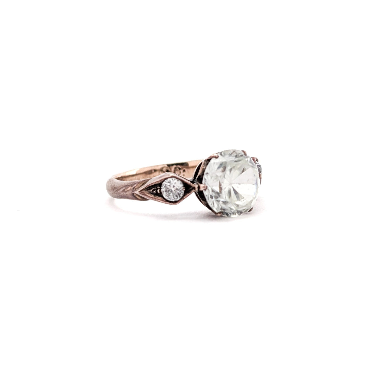 Antique Victorian 9ct Rose Gold Glass Three-Stone Ring