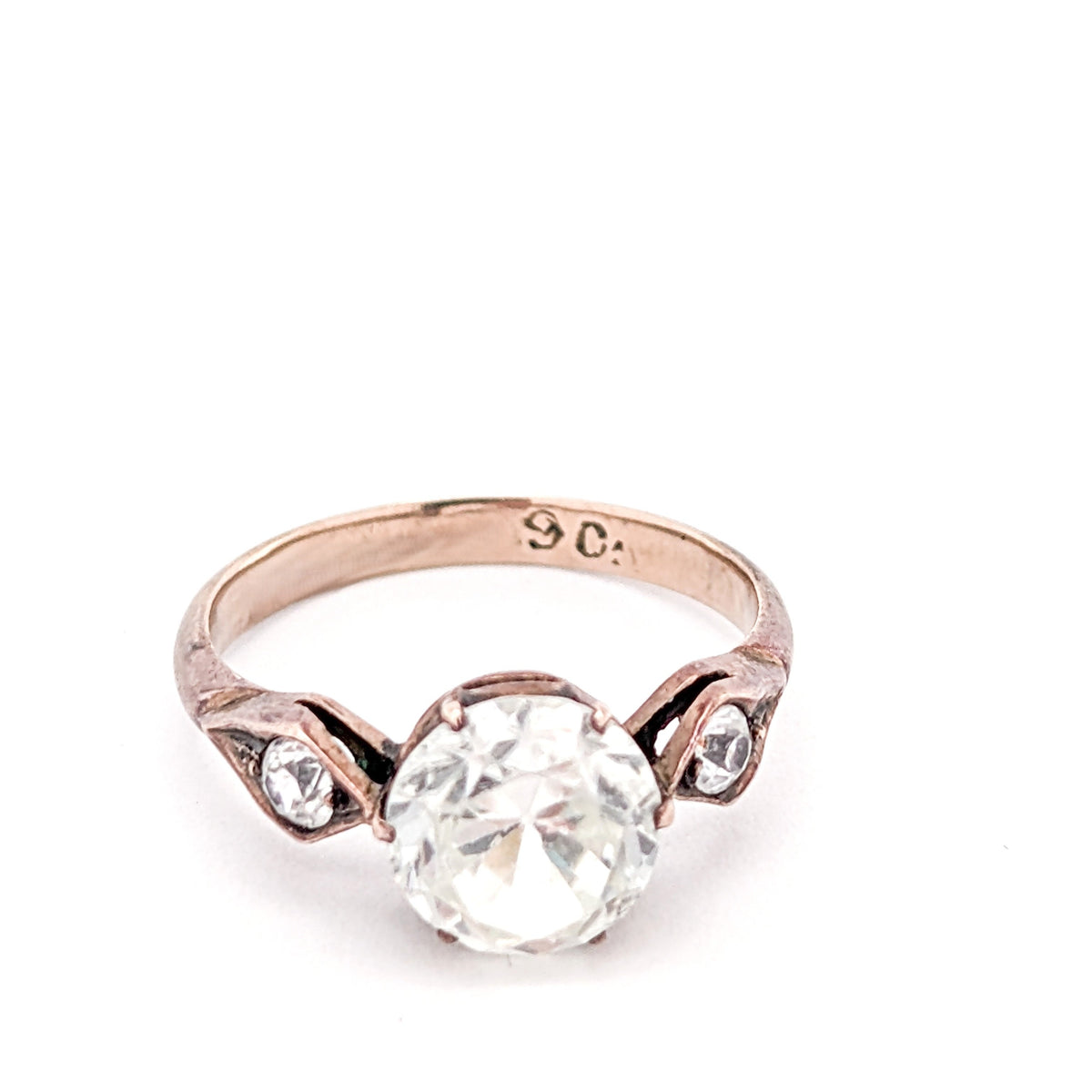 Antique Victorian 9ct Rose Gold Glass Three-Stone Ring