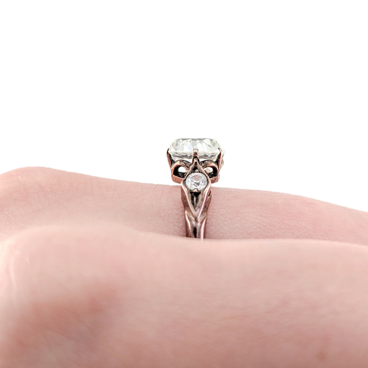 Antique Victorian 9ct Rose Gold Glass Three-Stone Ring