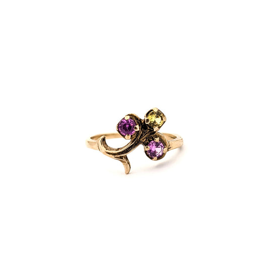 Vintage 10K Gold Floral Ring with Synthetic Pink & Yellow Sapphires