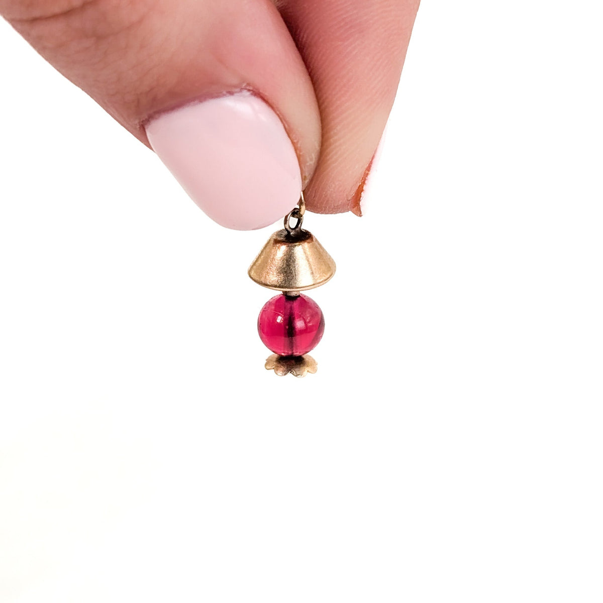 Vintage 10K Gold Lamp Charm with Ruby-Red Glass