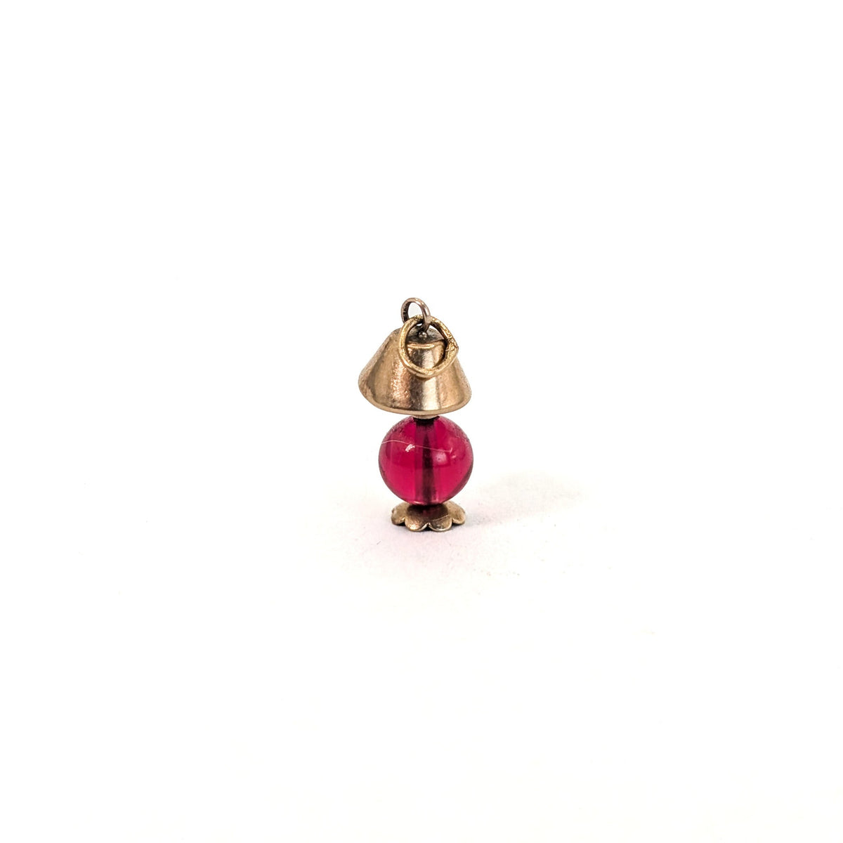 Vintage 10K Gold Lamp Charm with Ruby-Red Glass