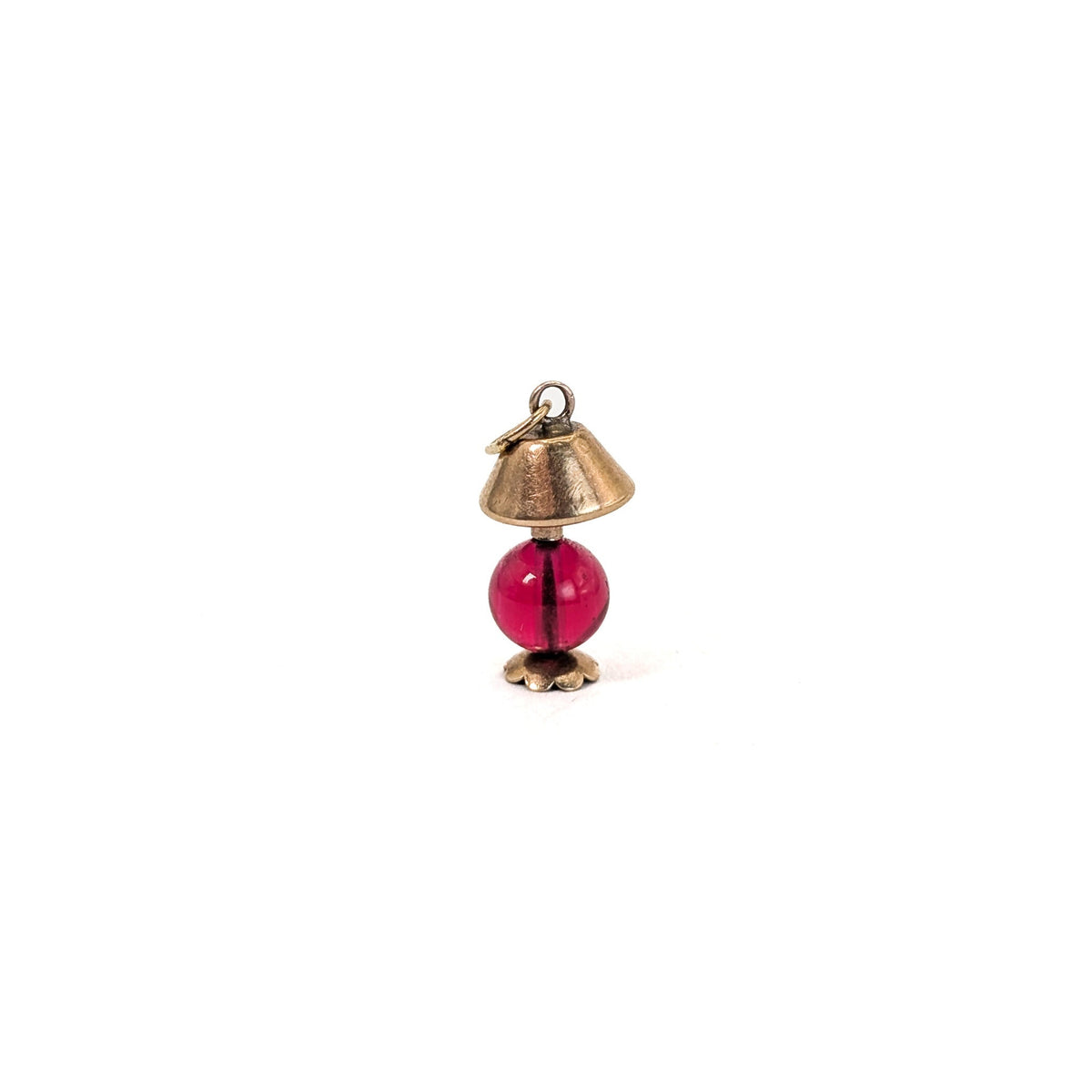 Vintage 10K Gold Lamp Charm with Ruby-Red Glass