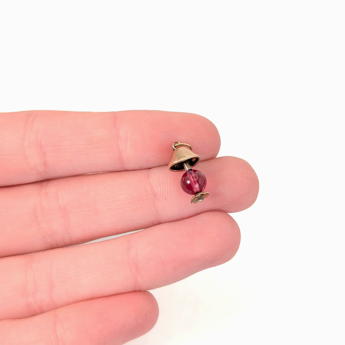 Vintage 10K Gold Lamp Charm with Ruby-Red Glass