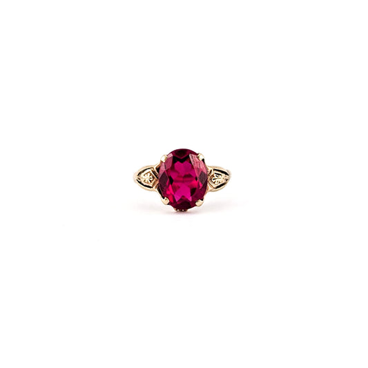 Vintage 10K Gold Oval Synthetic Ruby Ring