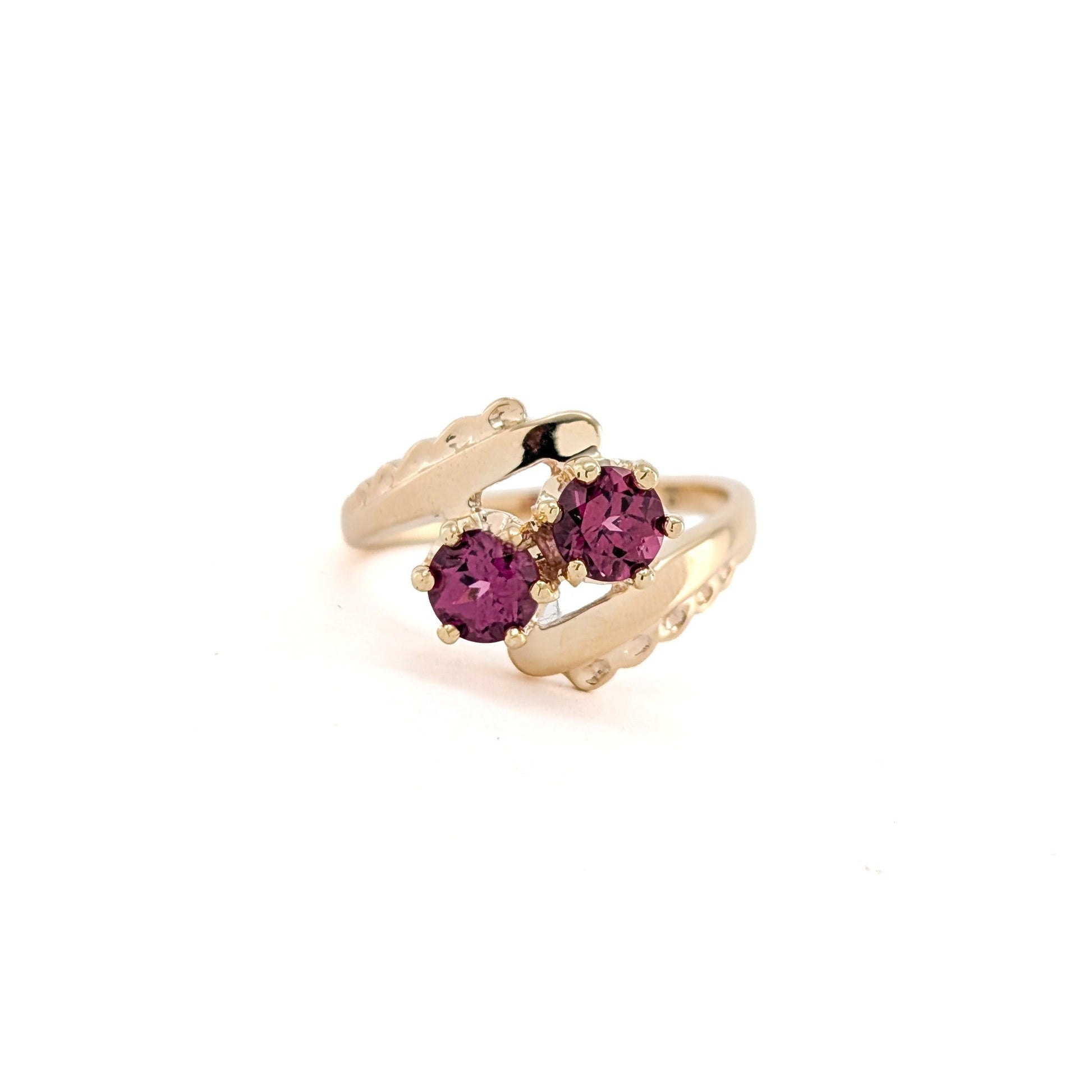 Vintage 10K Gold Rhodolite Garnet Ring | Floral Setting | Stacking Ring