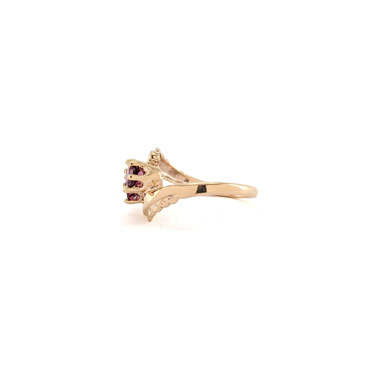 Vintage 10K Gold Rhodolite Garnet Ring | Floral Setting | Stacking Ring