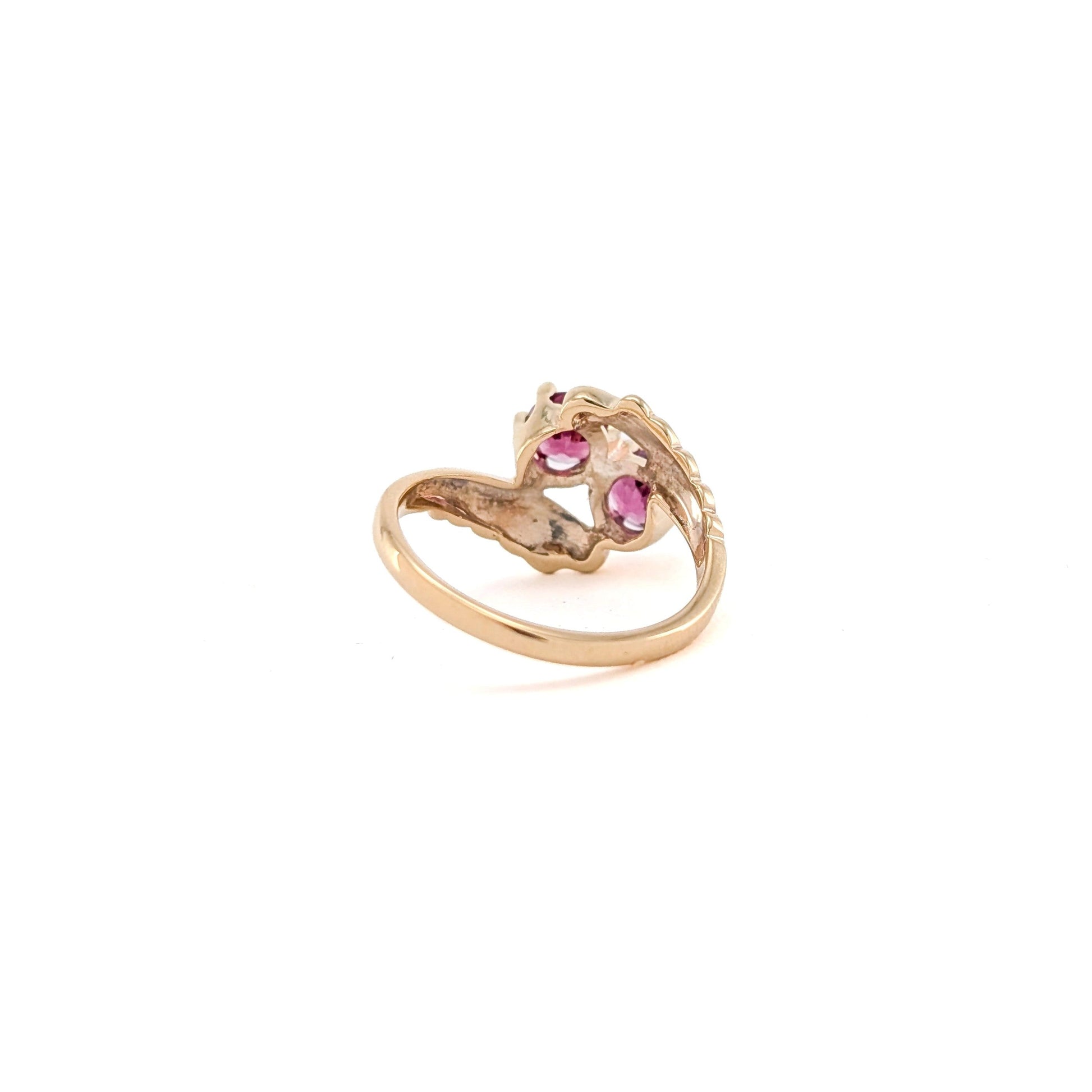 Vintage 10K Gold Rhodolite Garnet Ring | Floral Setting | Stacking Ring