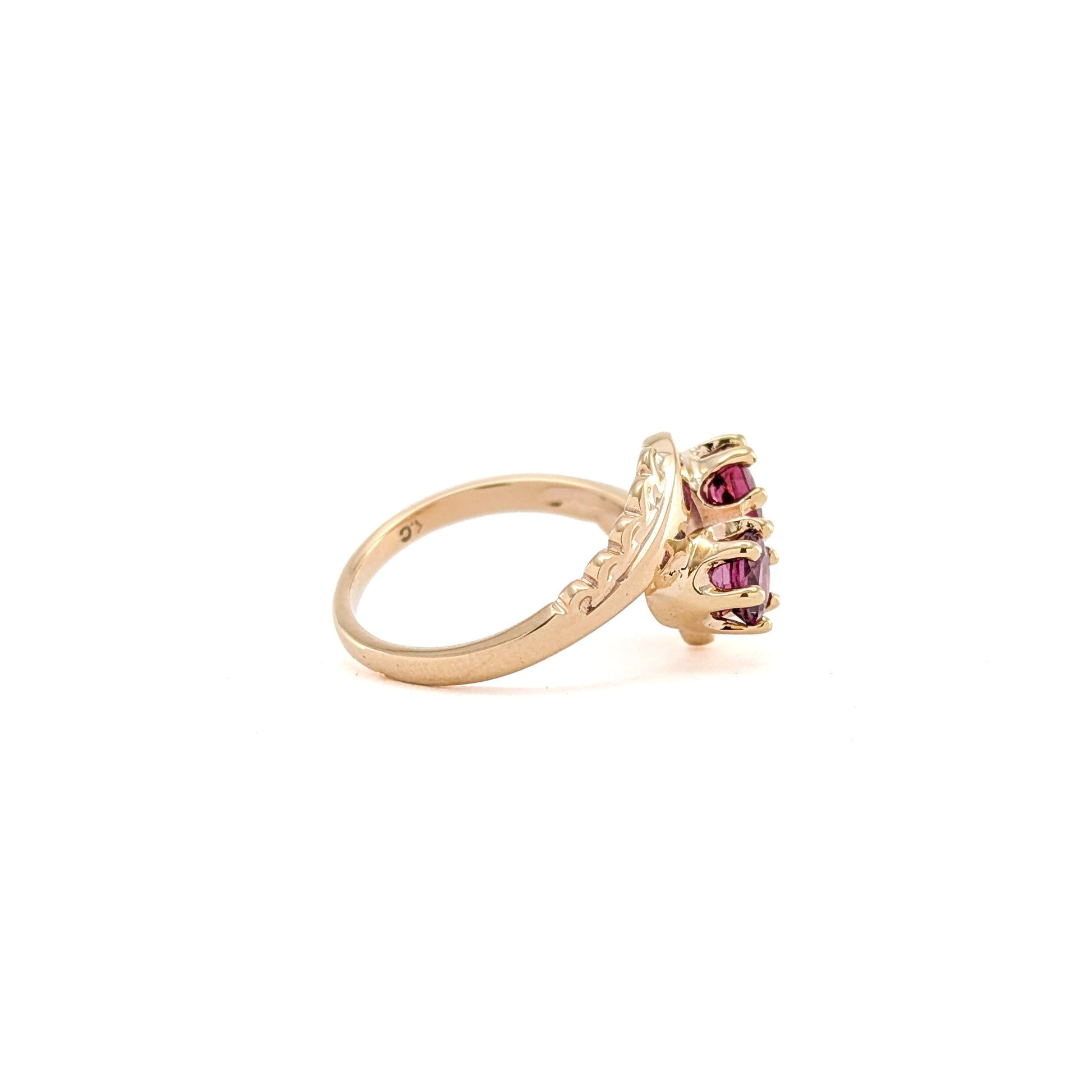 Vintage 10K Gold Rhodolite Garnet Ring | Floral Setting | Stacking Ring