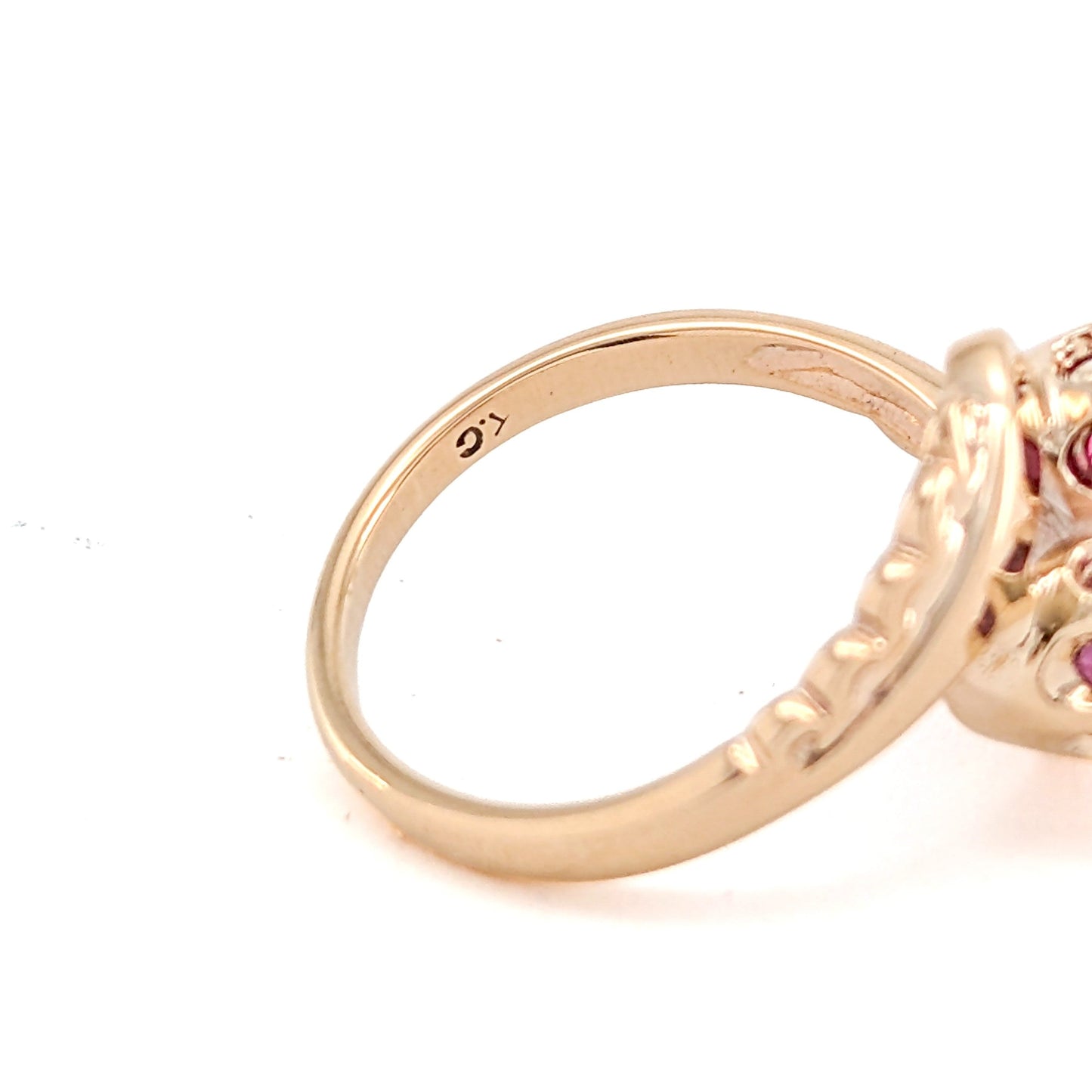 Vintage 10K Gold Rhodolite Garnet Ring | Floral Setting | Stacking Ring