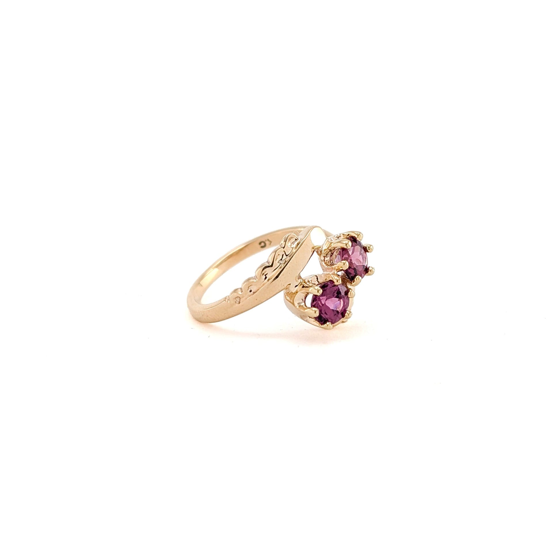 Vintage 10K Gold Rhodolite Garnet Ring | Floral Setting | Stacking Ring