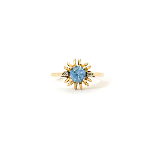Vintage 10K Gold Synthetic Blue Spinel & White Topaz Ring