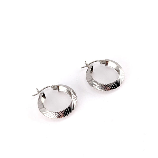 Vintage 10K White Gold Diamond-Cut Hoop Earrings