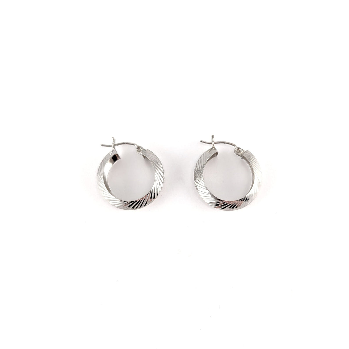 Vintage 10K White Gold Diamond-Cut Hoop Earrings