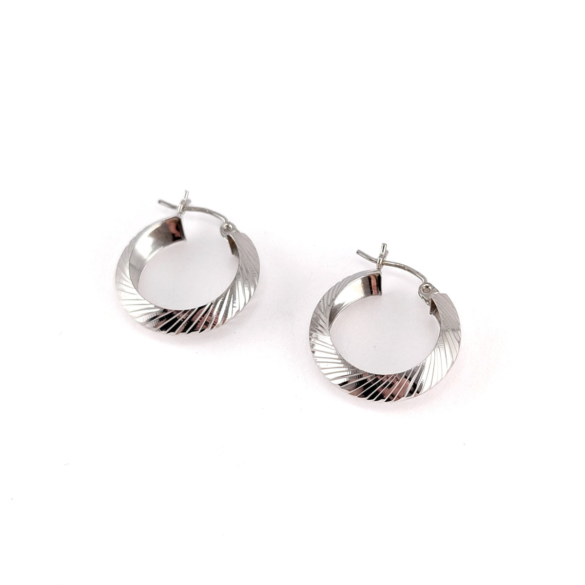 Vintage 10K White Gold Diamond-Cut Hoop Earrings