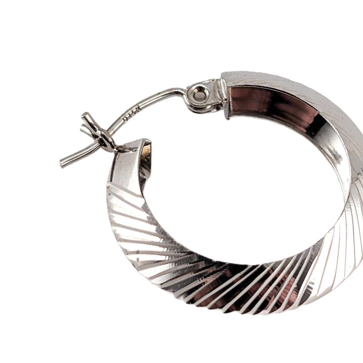 Vintage 10K White Gold Diamond-Cut Hoop Earrings