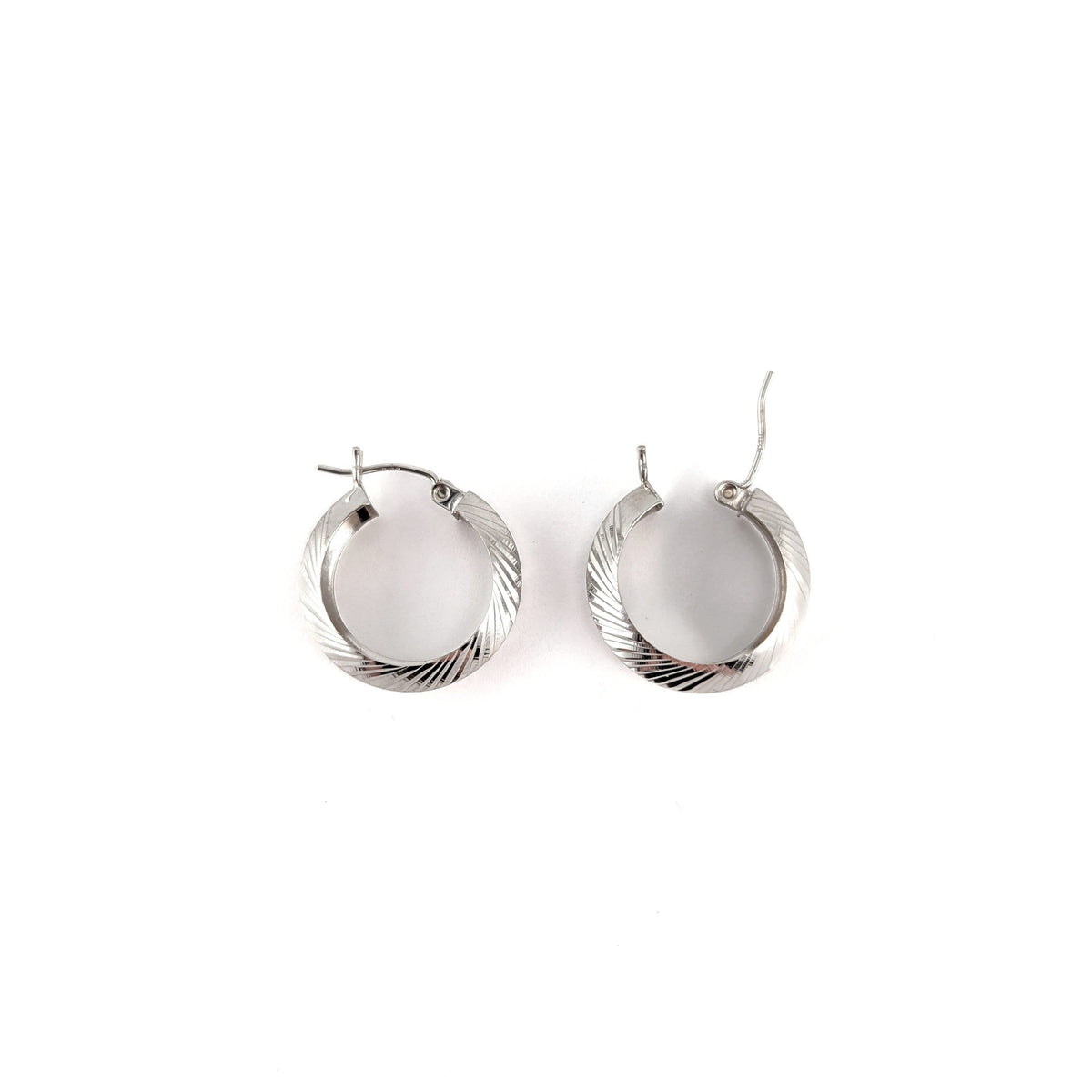 Vintage 10K White Gold Diamond-Cut Hoop Earrings