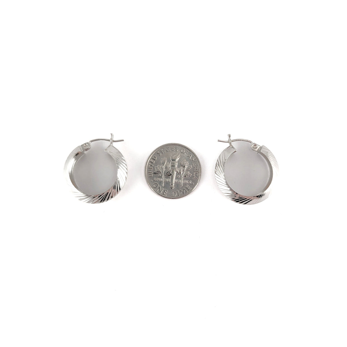 Vintage 10K White Gold Diamond-Cut Hoop Earrings