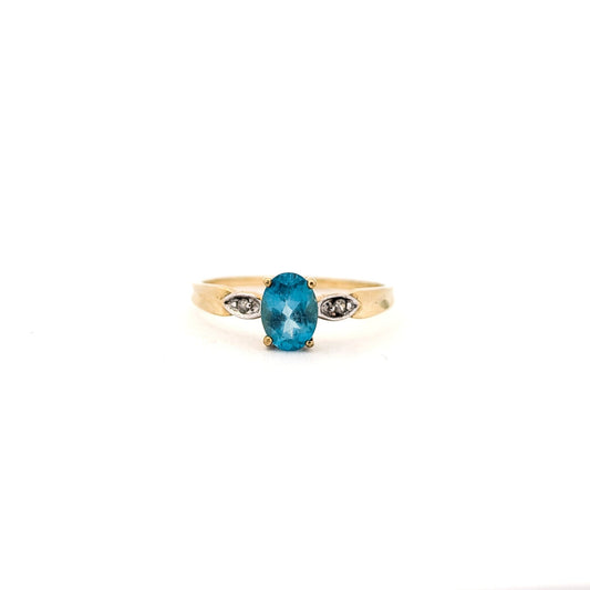 Vintage 10K Gold Blue Apatite & Diamond Ring