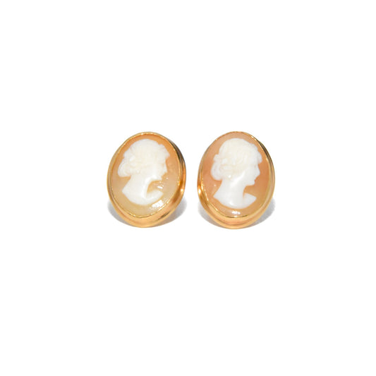 Vintage 14K Gold Carved Shell Cameo Stud Earrings