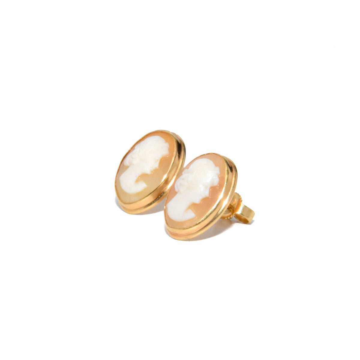 Vintage 14K Gold Carved Shell Cameo Stud Earrings