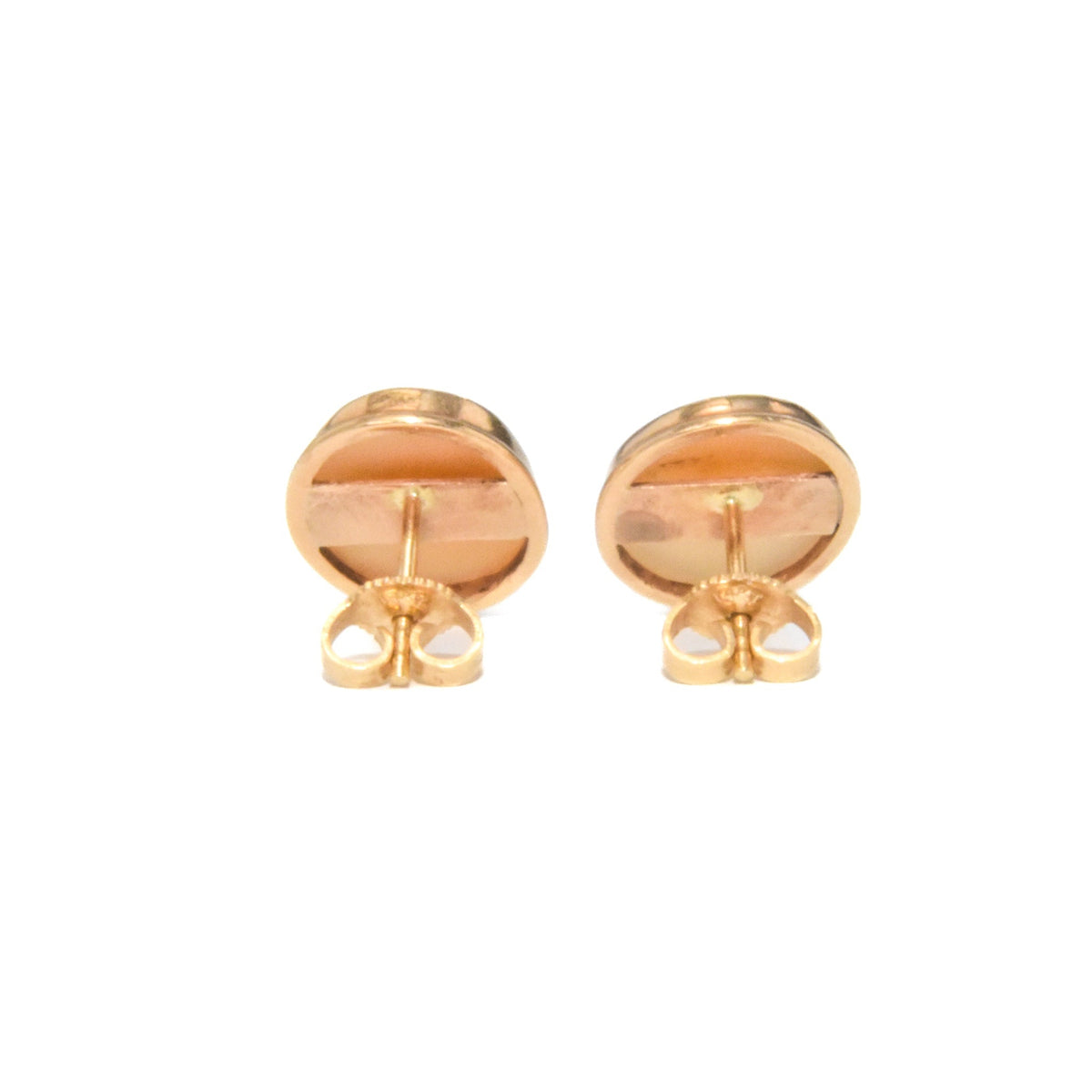 Vintage 14K Gold Carved Shell Cameo Stud Earrings